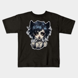 Goth Waifu Cat Girl Kids T-Shirt